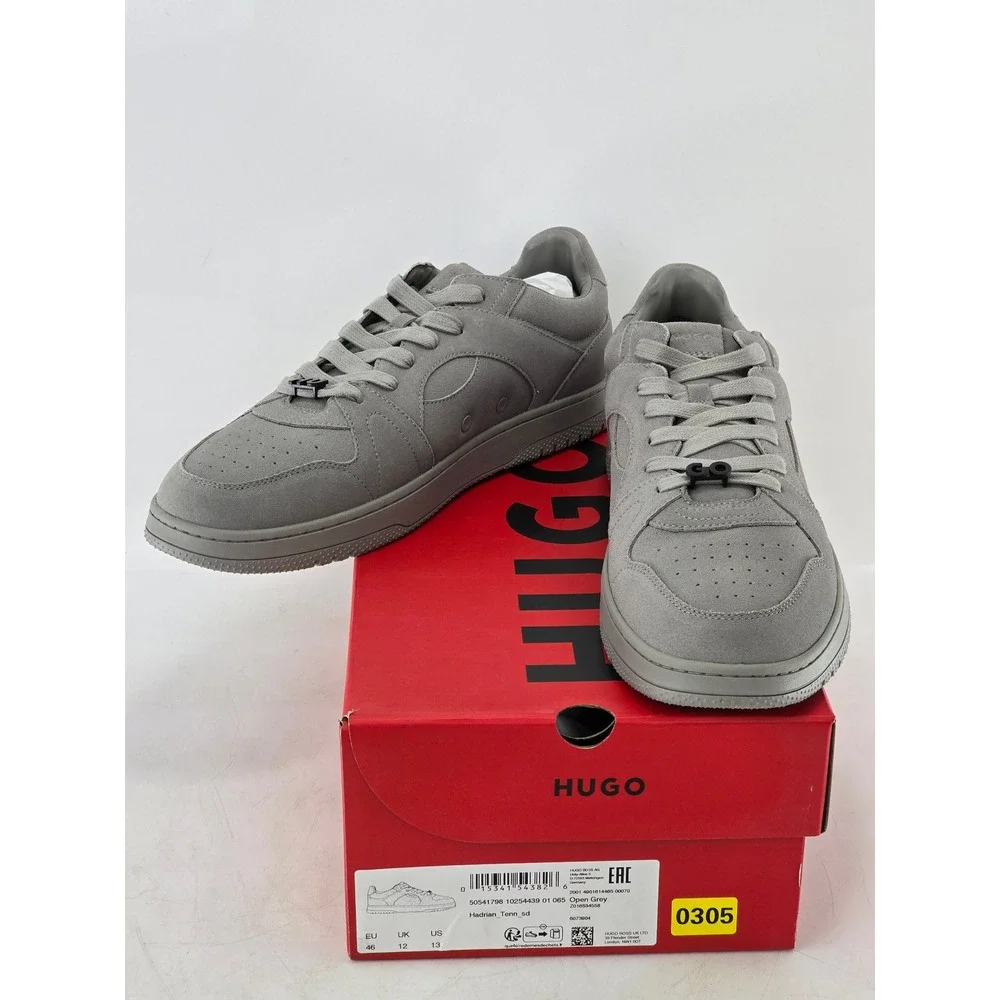 HUGO Hadrian Tenn Suede Sneakers Mens Sz 12-12.5 EU 46 Open Grey Low Top - New